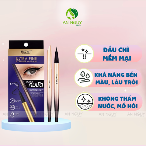 Bút Kẻ Mắt Nước Browit By Nongchat Ultra Fine Eyeliner 0.01mm Bền Màu, Lâu Trôi 0.5gr #Màu Đen