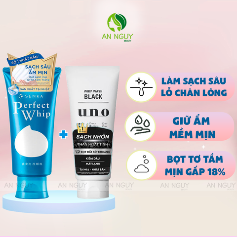 Combo Sữa Rửa Mặt Senka Perfect Whip 120gr + Sữa Rửa Mặt Uno Black Whip Wash 130gr