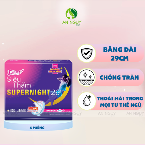 Băng Vệ Sinh Ban Đêm Diana Super Night 29cm Siêu Thấm Chống Tràn 4 Miếng