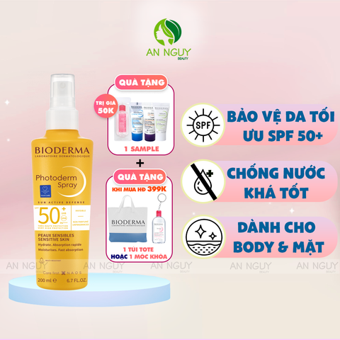 Xịt Chống Nắng Bioderma Photoderm Spray Sun Active Defense SPF50+ Bảo Vệ Da Tối Ưu 200ml