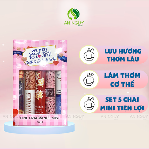 Set 5 Chai Chiết Xịt Thơm Bath & Body Works (10ml x 5)