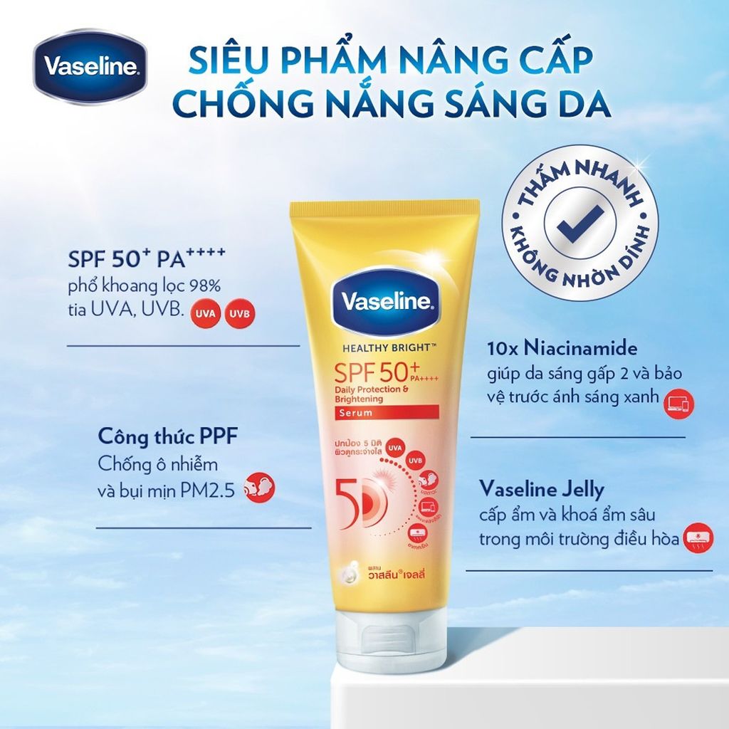 [MUA 1 TẶNG 1] Sữa Chống Nắng Vaseline Healthy Bright Sun + Pollution Protection 300ml + Sữa Dưỡng Thể Vaseline Healthy Bright Gluta-Hya 70ml