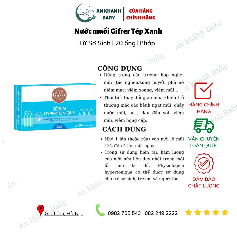 Nước muối kháng viêm Gifrer pháp tép Xanh của Pháp - 20 ống