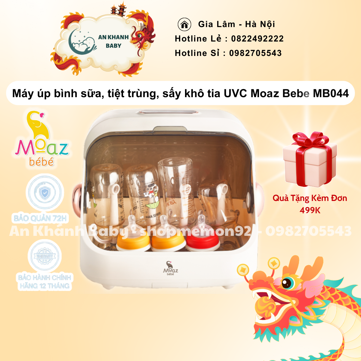 Máy úp bình sữa, tiệt trùng, sấy khô tia UVC Moaz Bebe MB044 - BH 12 THÁNG CHÍNH HÃNG