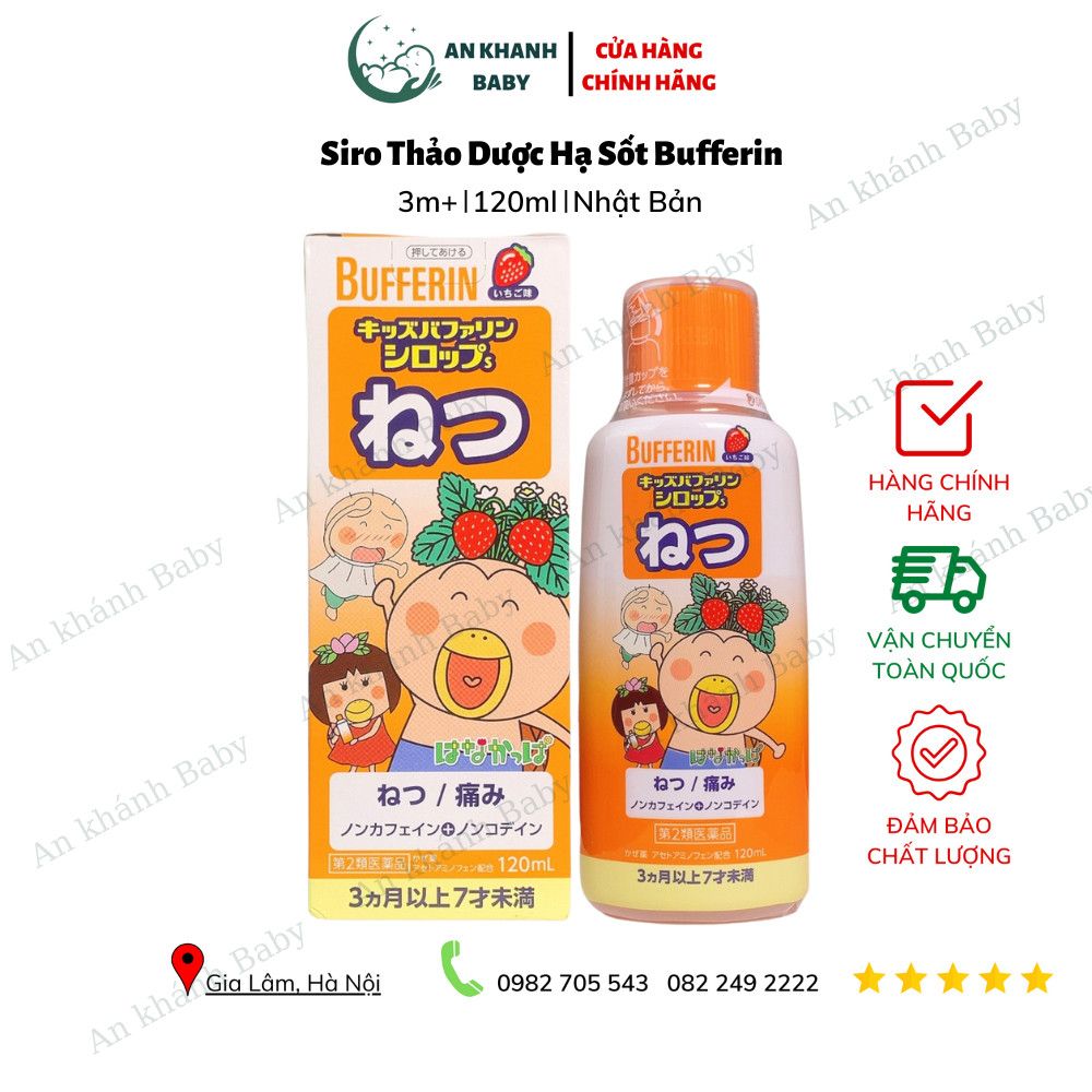Siro Bufferin thảo dược dâu tây (màu cam) giảm triệu chứng cảm lạnh, sốt, đau họng