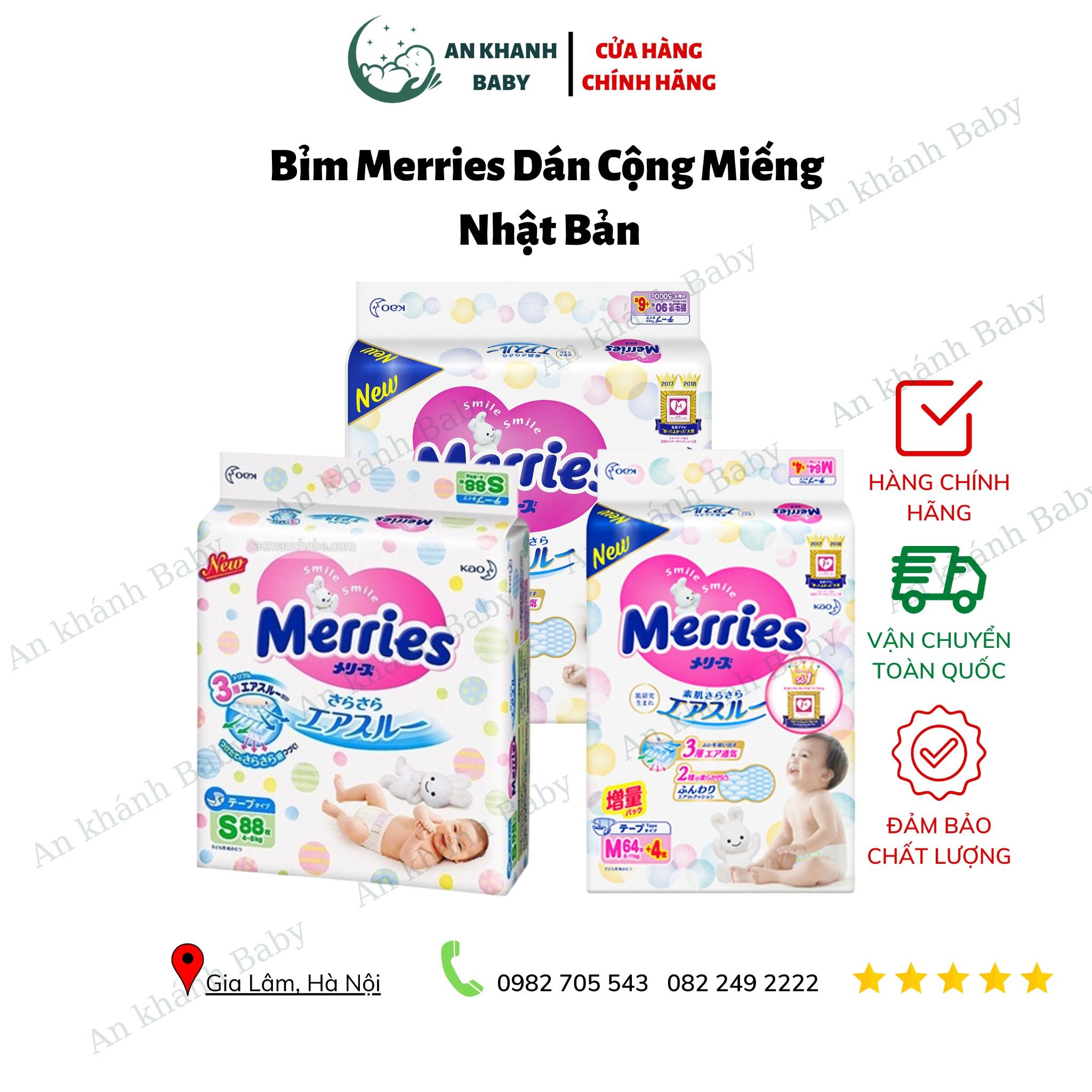 Bỉm Merries dán cộng miếng Nhật Bản đủ size (NB90+6/S82+6/M64+4)