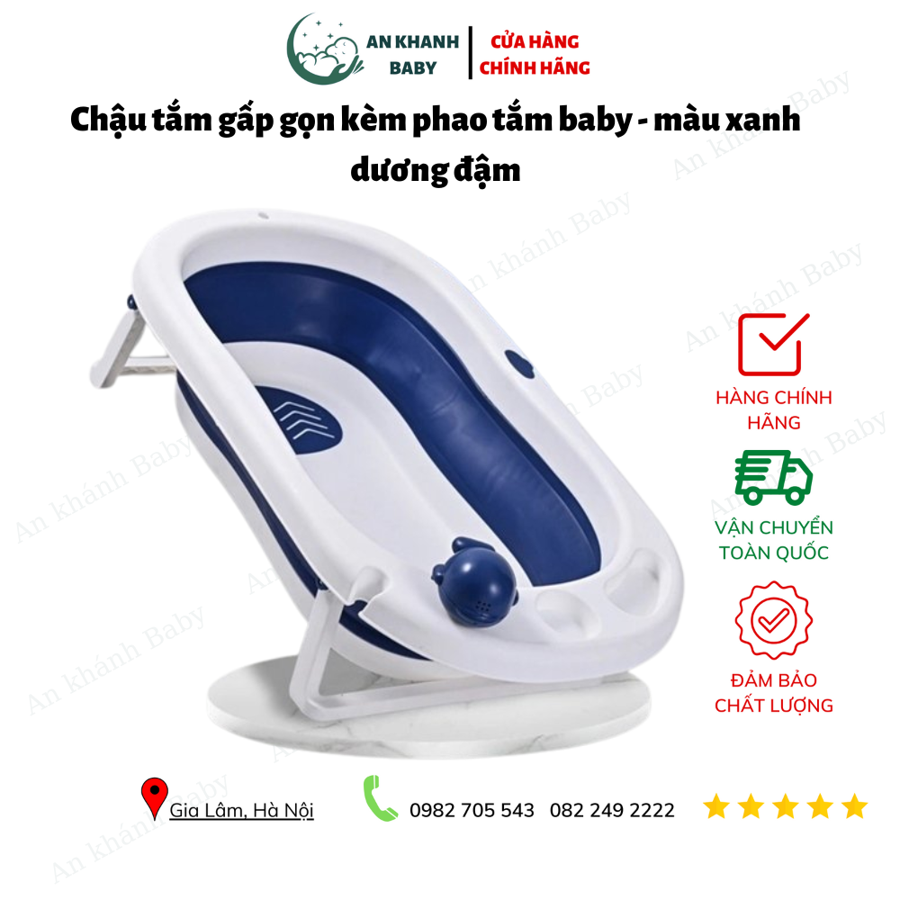 Chậu tắm gấp gọn kèm phao tắm 9 baby - màu xanh dương đậm