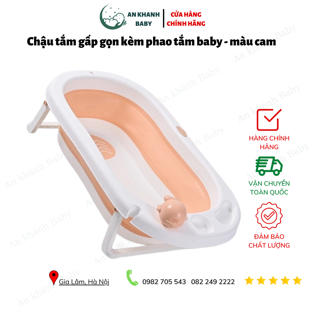 Chậu tắm gấp gọn kèm phao tắm 9 baby - màu cam