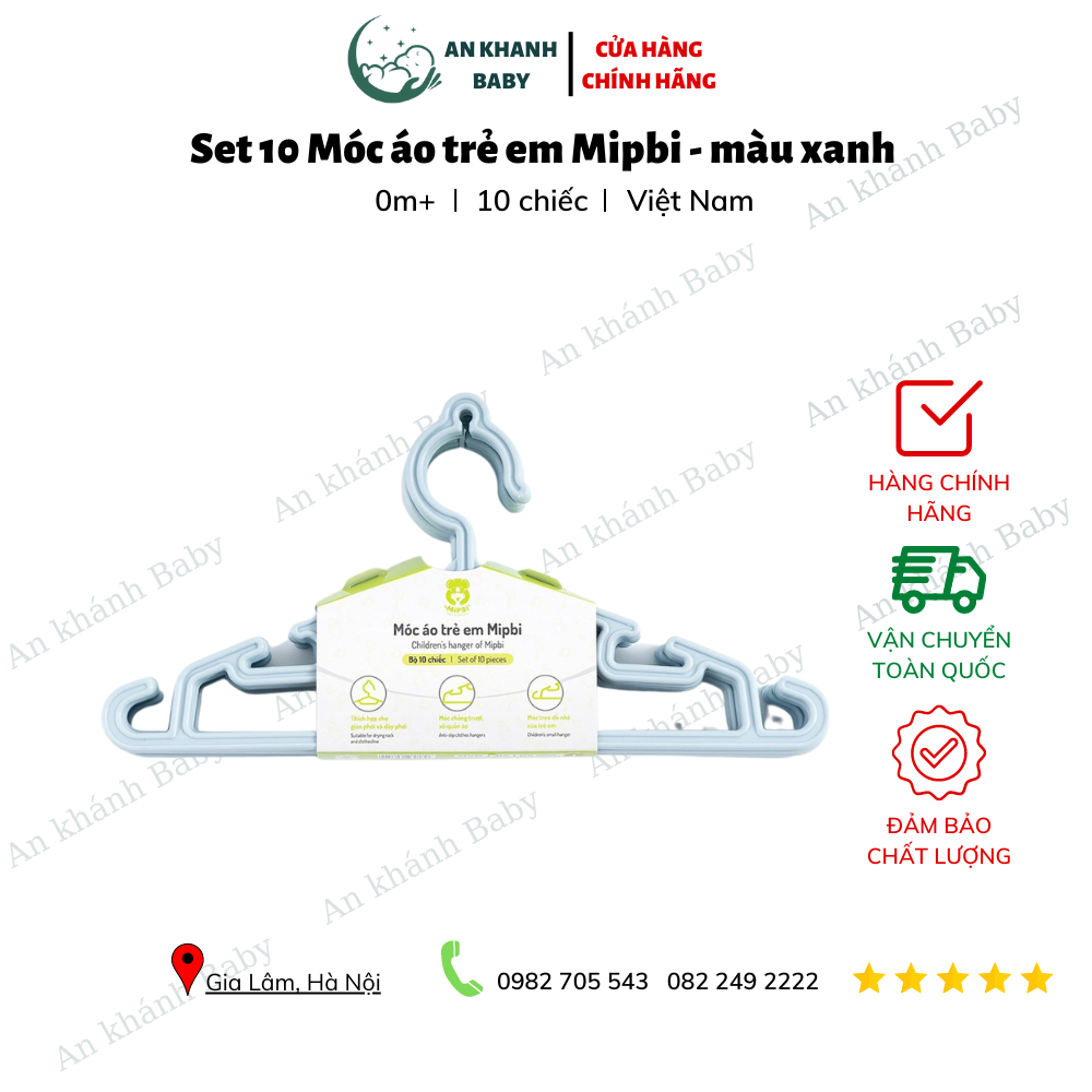 Set 10 Móc áo trẻ em Mipbi - màu xanh