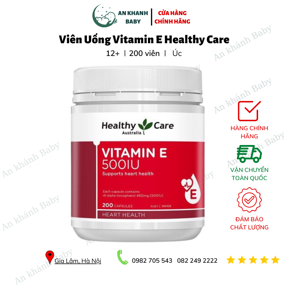 Viên Uống Vitamin E Healthy Care 500IU Hộp 200 Viên Của Úc