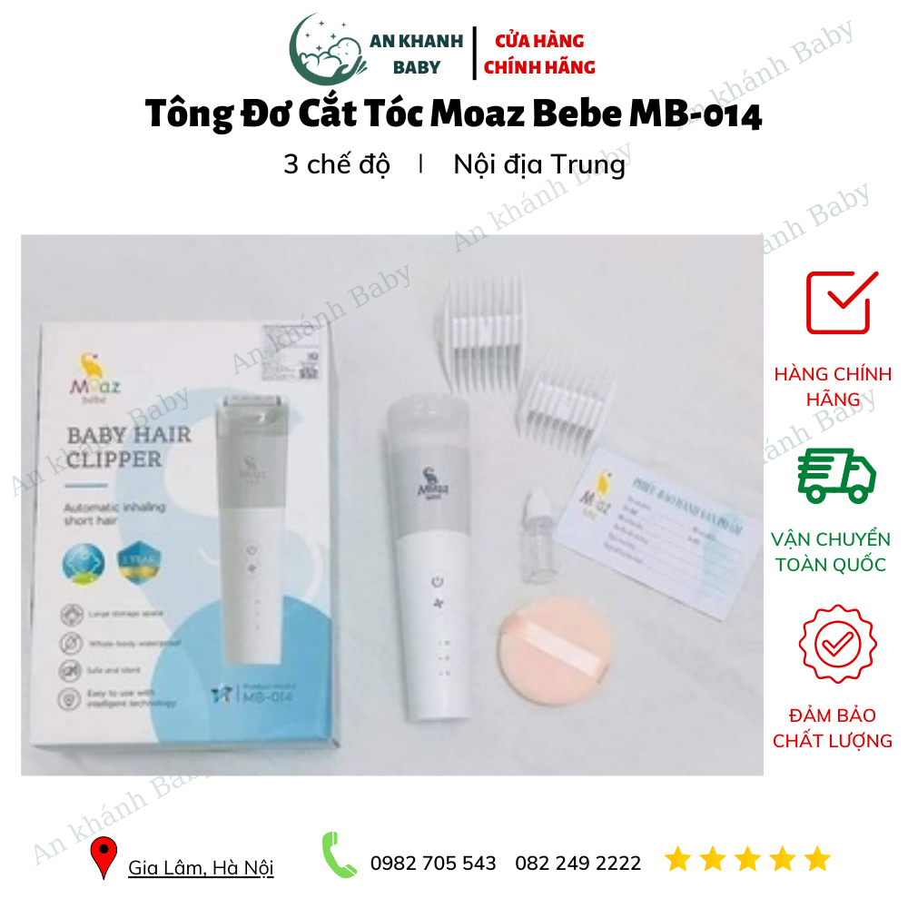 Tông Đơ Cắt Tóc Moaz Bebe MB-014 Có Chế Độ Hút Tóc Thông Minh - Hàng Chính Hãng