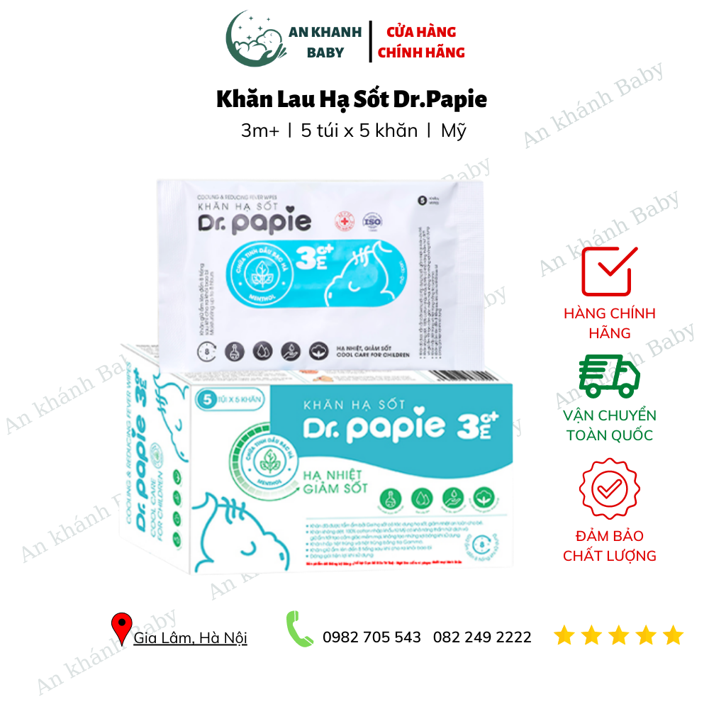 Khăn lau hạ sốt Dr Papie dành cho bé 3m+