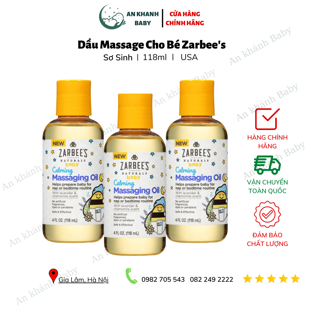 Dầu massage Zarbee's Baby Calming Massage Oil (Oải hương, Cúc la mã) 118ml