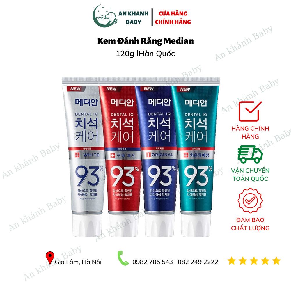 Kem Đánh Răng Giúp Trắng Răng, Giảm Ố, Loại Bỏ Mùi Hôi Median Dental IQ 93% Toothpaste 120g (4 màu)