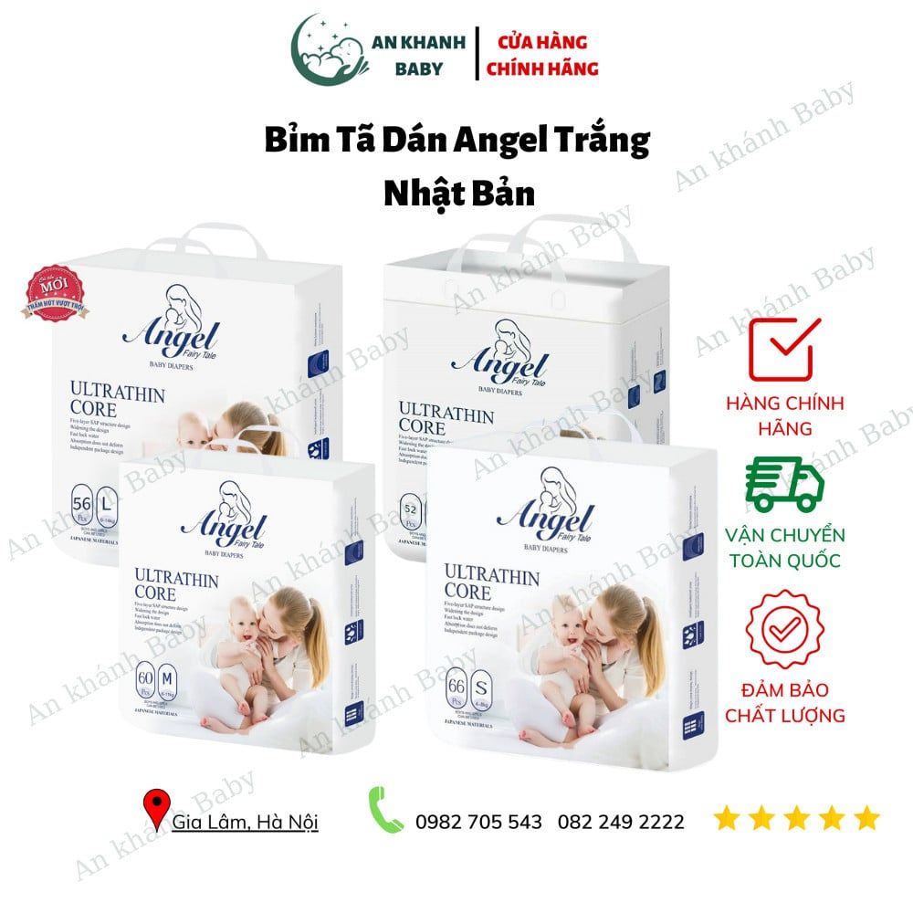 Bỉm tã dán Angel trắng Nhật Bản đủ size (S66/M60/L56/XL52)