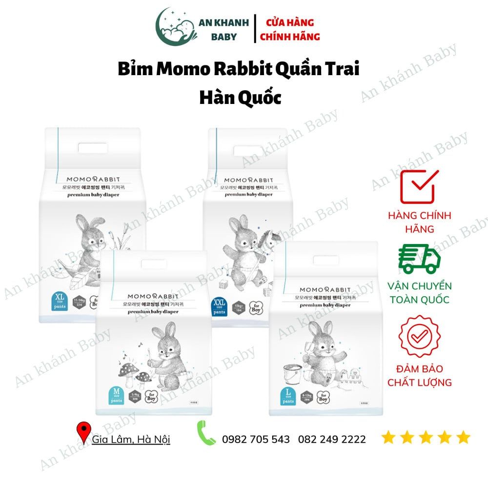 Bỉm Momorabbit quần trai đủ size (M30/L28/XL22/XXL18)