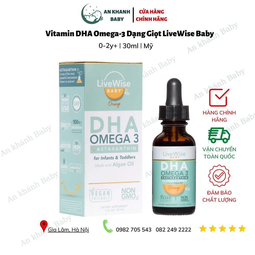 DHA Omega-3 dạng giọt LiveWise Baby vị cam 30ml (0-2y)
