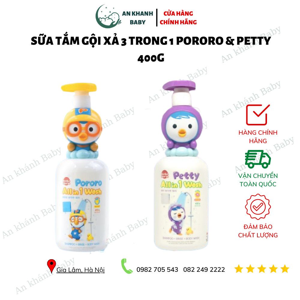 SỮA TẮM GỘI XẢ 3 TRONG 1 PORORO & PETTY 400G