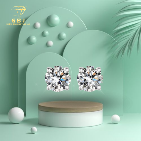 Bông Tai 4 Chấu Vỏ Xoàn Moissanite 81 Giác Chuẩn Bạc 925 - Gia Bảo Jewelry