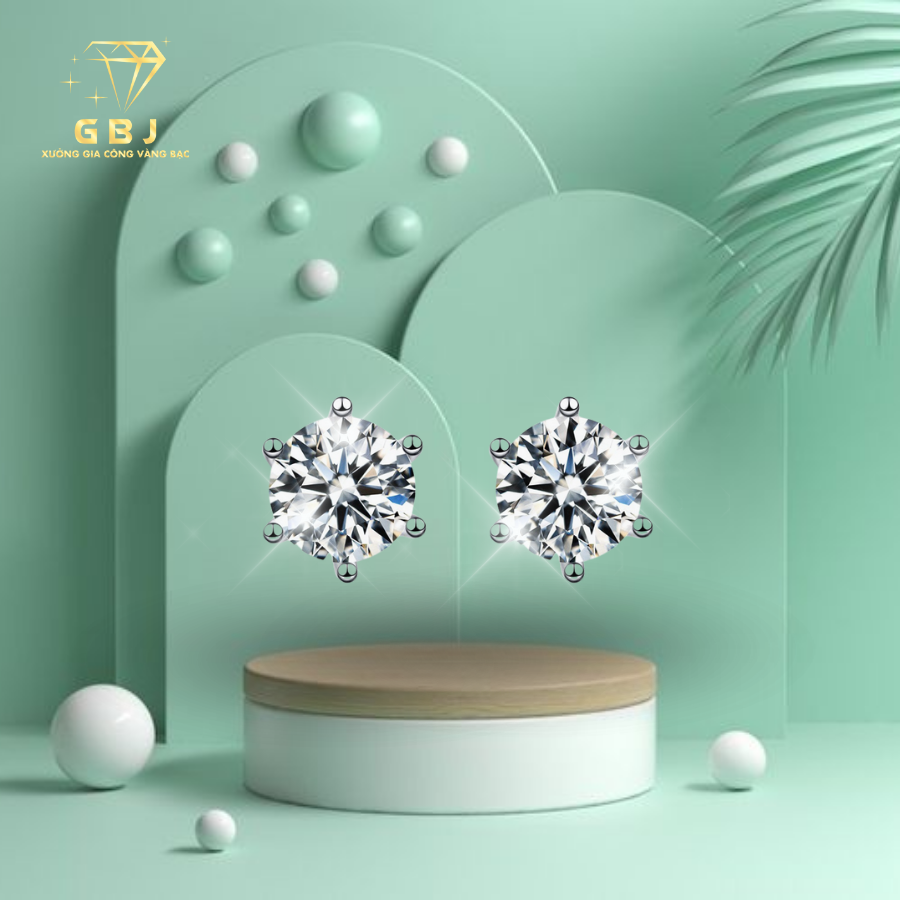 Bông Tai 6 Chấu Cao Cấp Moissanite Chuẩn Bạc 925 - Gia Bảo Jewelry