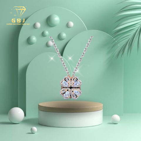 Dây Chuyền Mặt Hoa Viền Tim 4 Cánh 2 Kiểu (Xi Vàng Hồng) Chuẩn Bạc 925 - GBJ49414 - Gia Bảo Jewelry