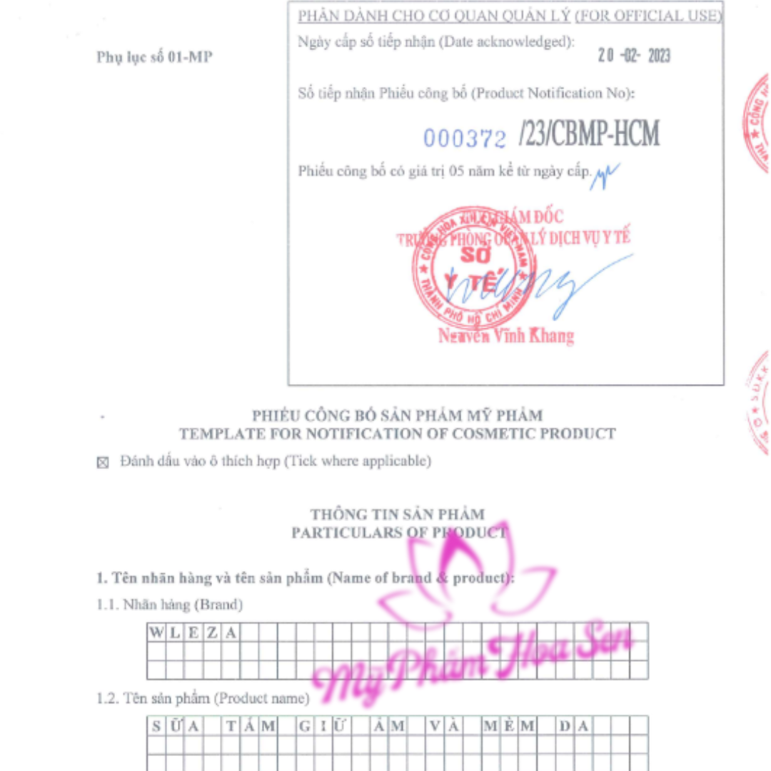 SỮA TẮM HƯƠNG HOA, GIỮ ẨM, DƯỠNG DA TRẮNG SÁNG WLEZA
