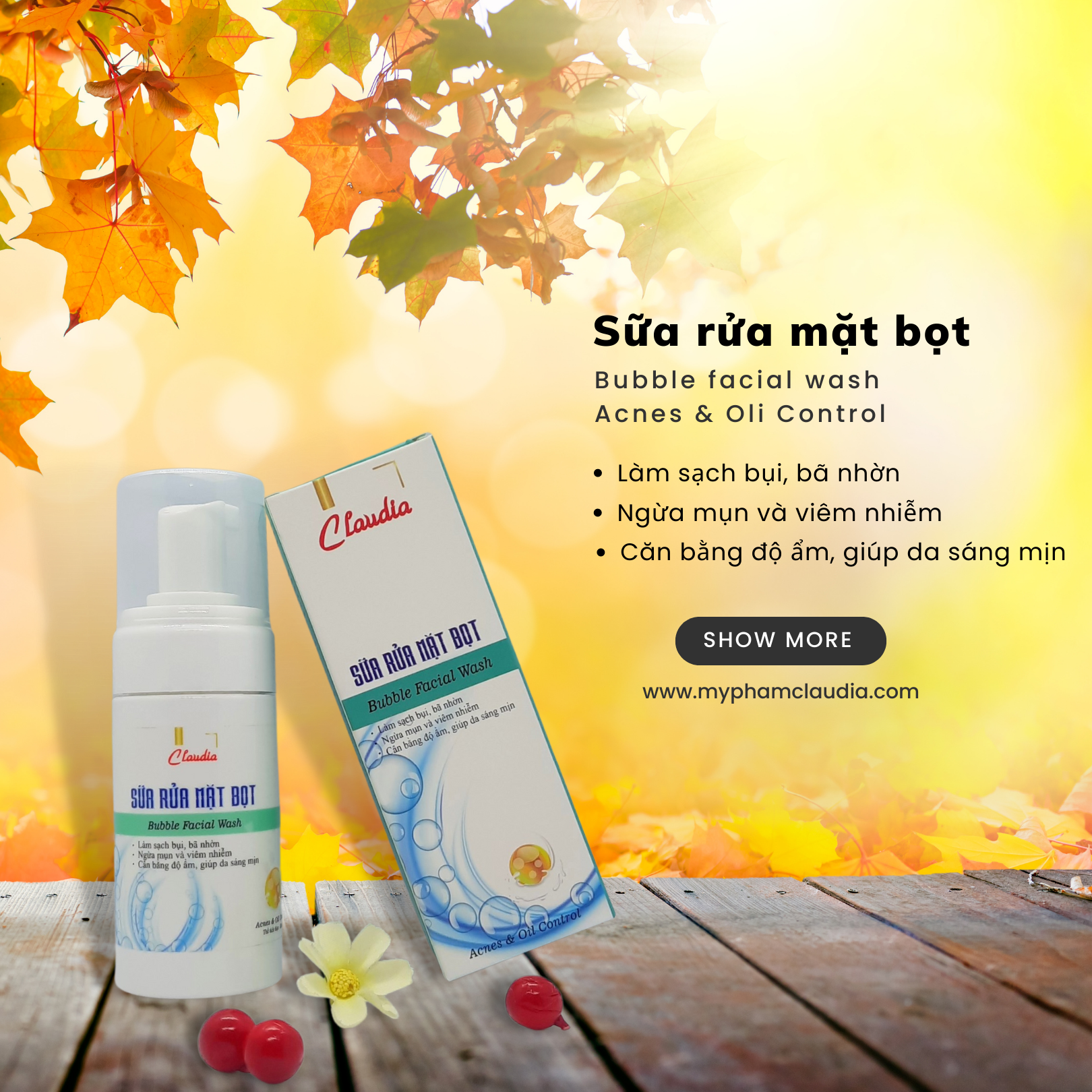 SỮA RỬA MẶT TẠO BỌT, ĐẦU CHẢI MỊN CLAUDIA