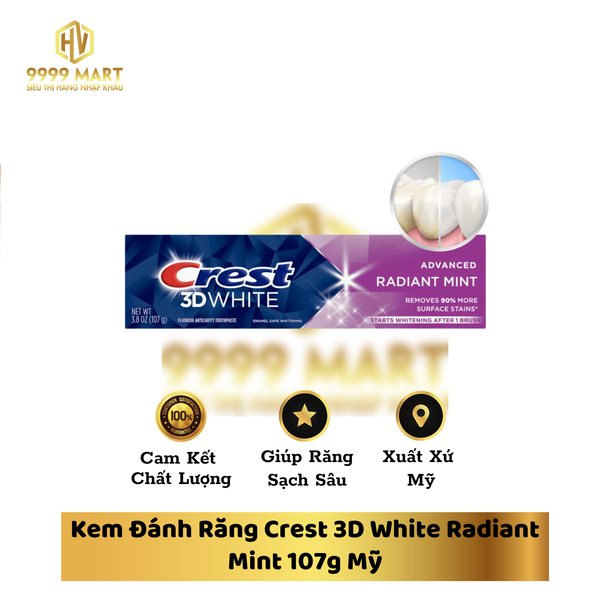 Kem Đánh Răng Crest 3D White Radiant Mint 107g Mỹ