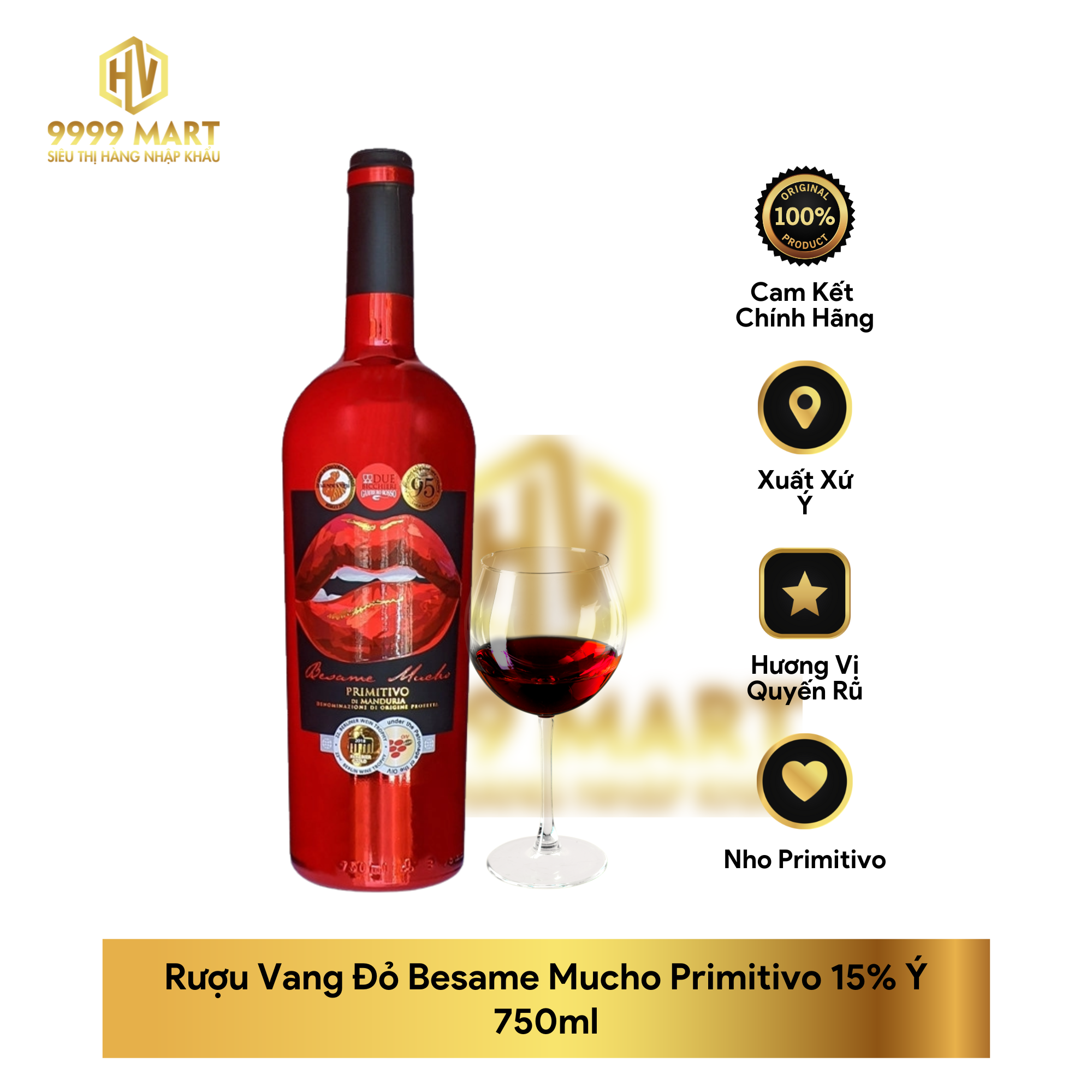 Rượu Vang Đỏ Besame Mucho Primitivo 15% Ý 750ml