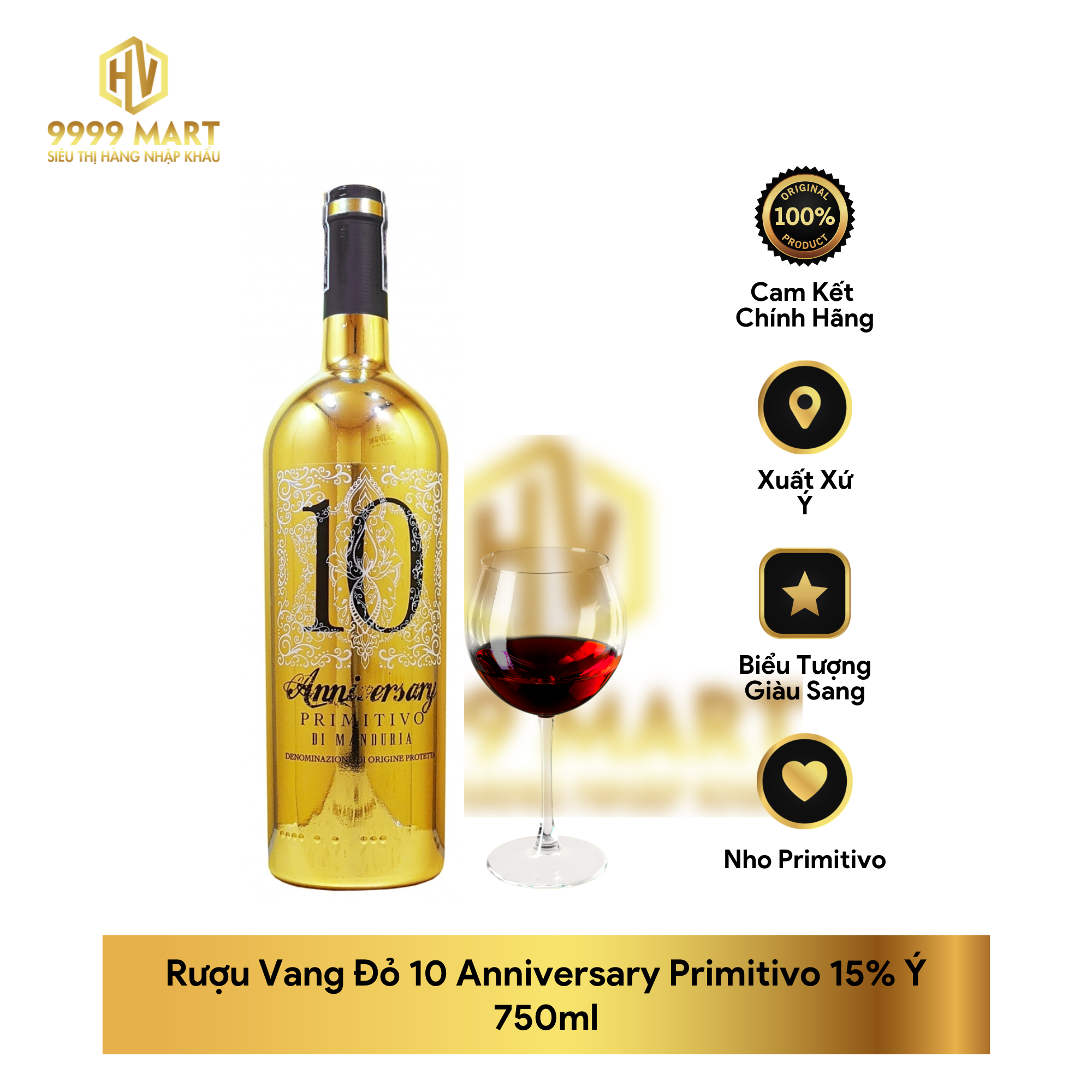 Rượu Vang Đỏ 10 Anniversary Primitivo 15% Ý 750ml