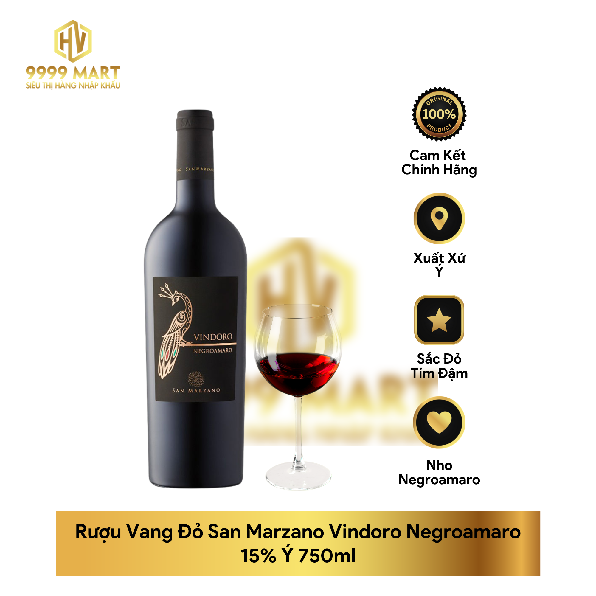 Rượu Vang Đỏ San Marzano Vindoro Negroamaro 15% Ý 750ml