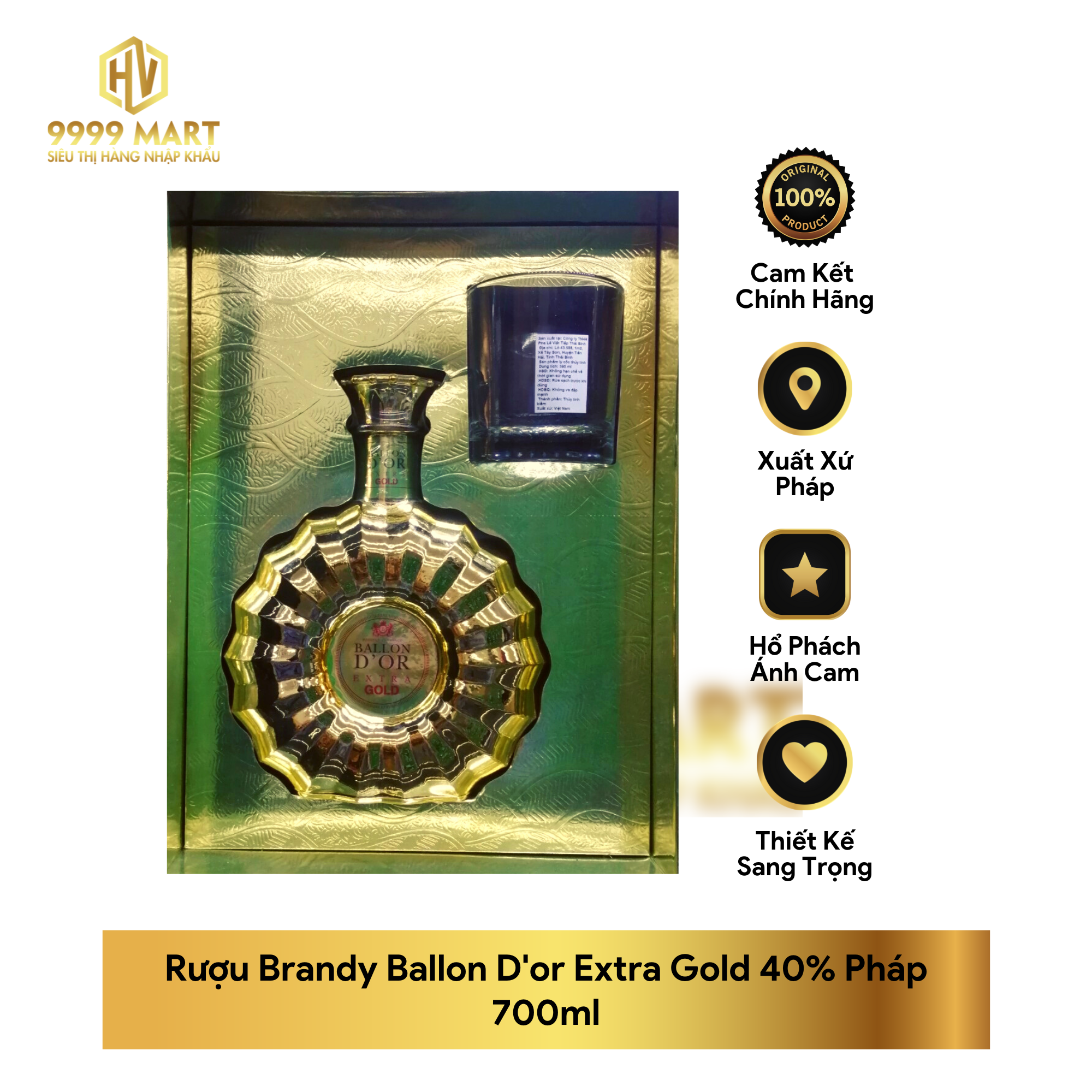 Rượu Brandy Ballon D'or Extra Gold 40% Pháp 700ml
