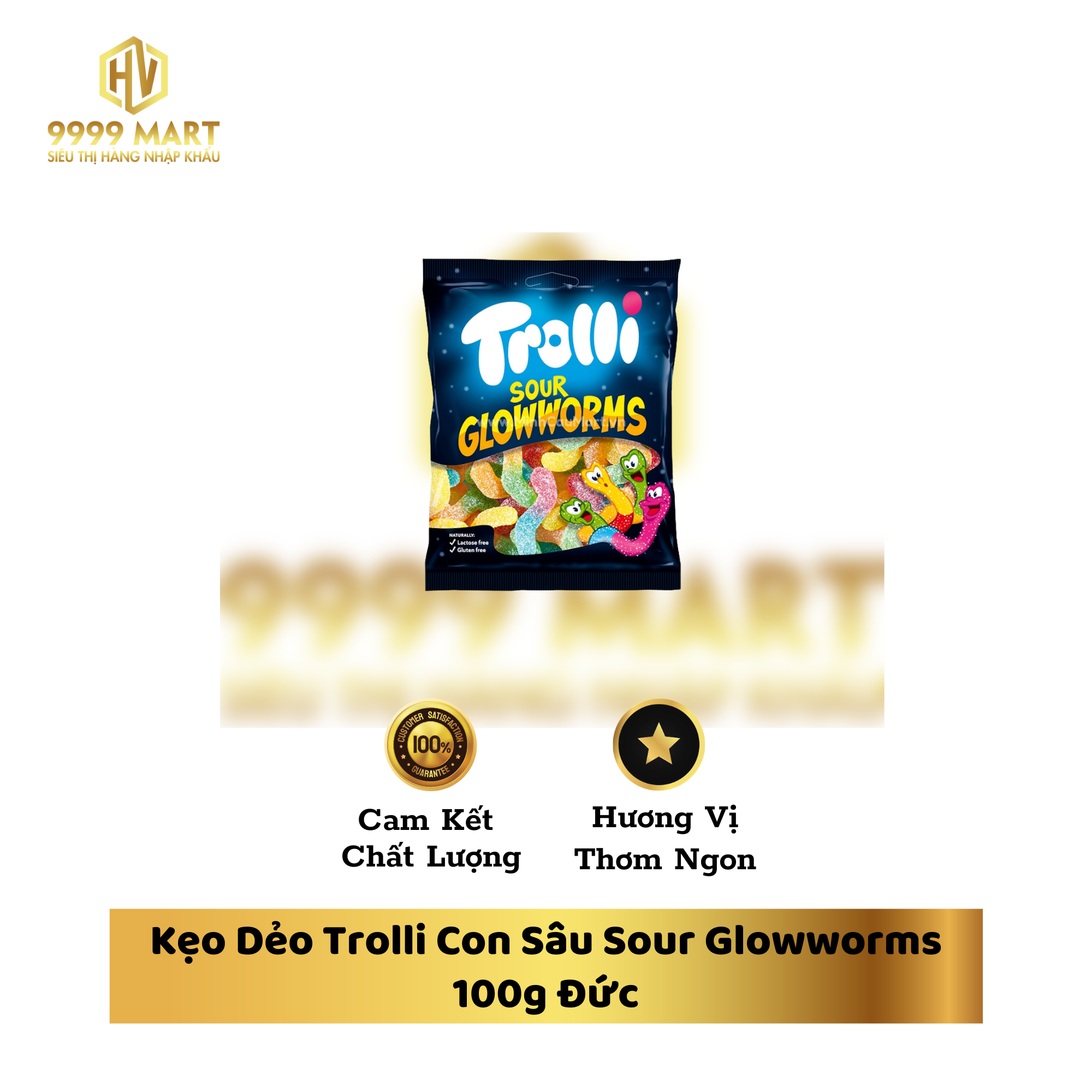 Kẹo Dẻo Trolli Con Sâu Sour Glowworms 100g Đức
