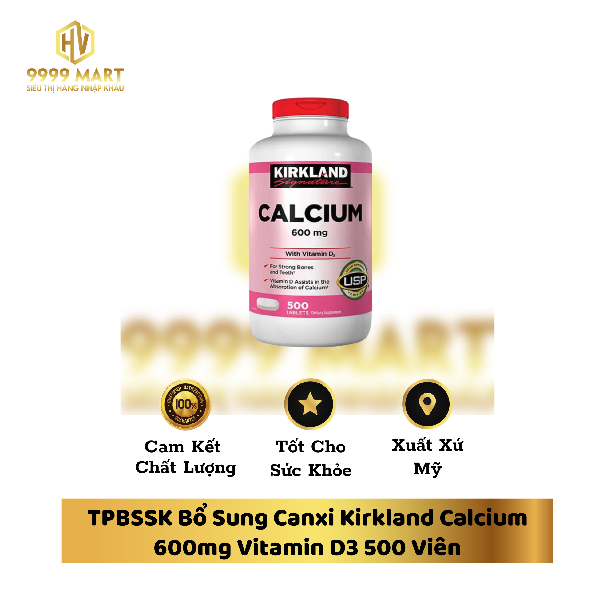 TPBSSK Bổ Sung Canxi Kirkland Calcium 600mg Vitamin D3 500 Viên