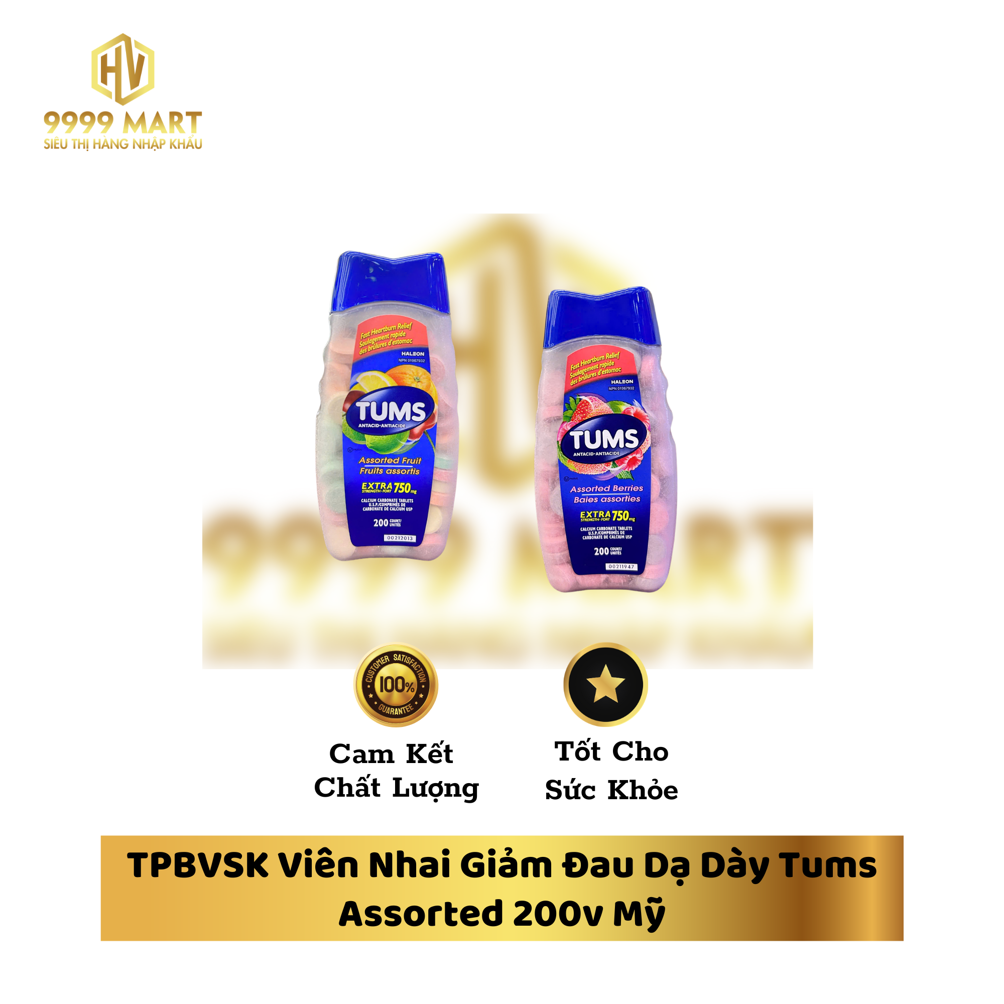 TPBVSK Viên Nhai Giảm Đau Dạ Dày Tums Assorted 200v Mỹ