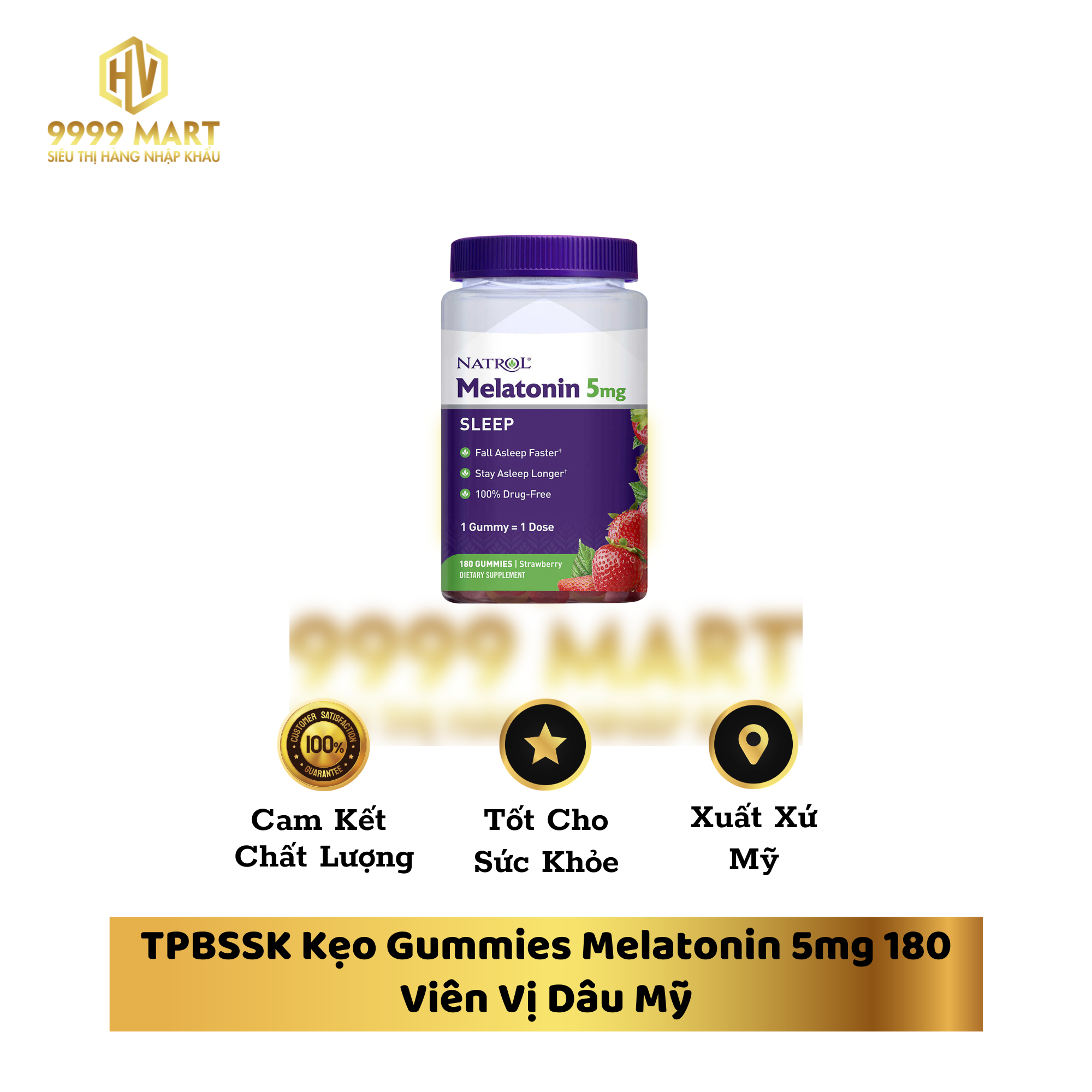 TPBSSK Kẹo Gummies Melatonin 5mg 180 Viên Vị Dâu Mỹ