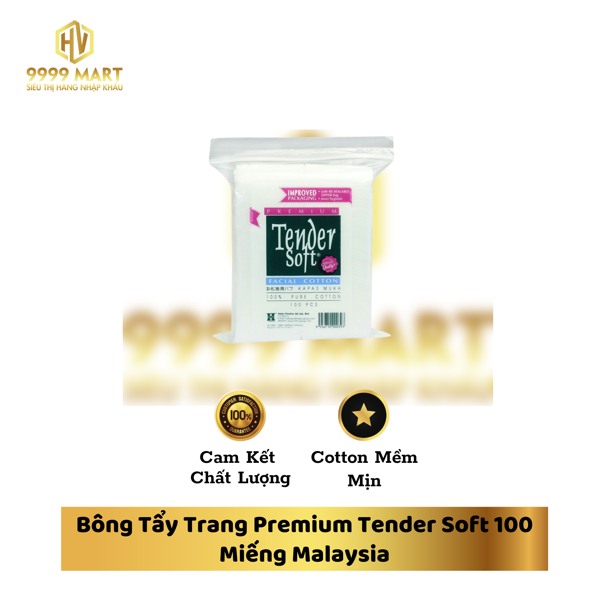 Bông Tẩy Trang Premium Tender Soft 100 Miếng Malaysia