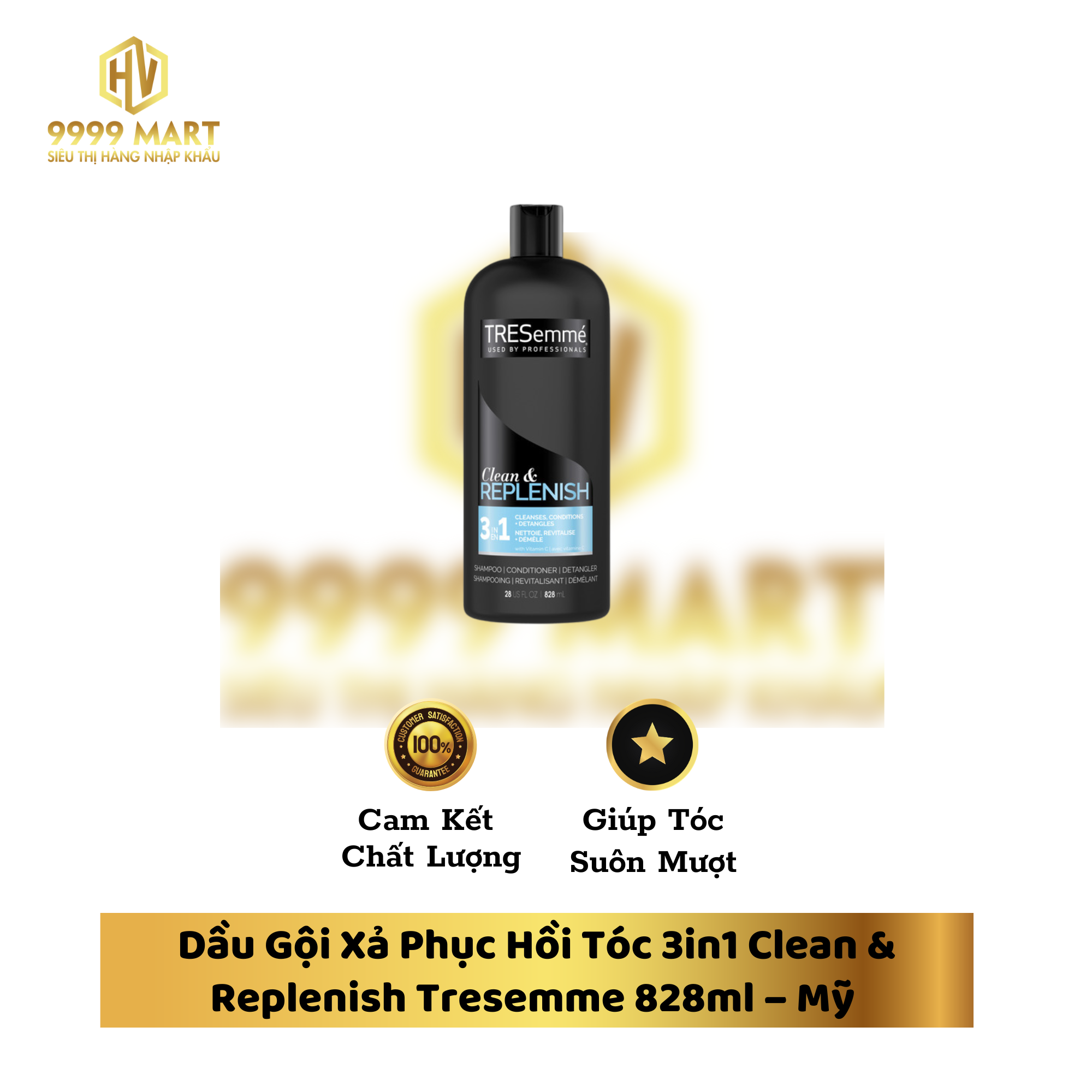 Dầu Gội Xả Phục Hồi Tóc 3in1 Clean & Replenish Tresemme 828ml Mỹ