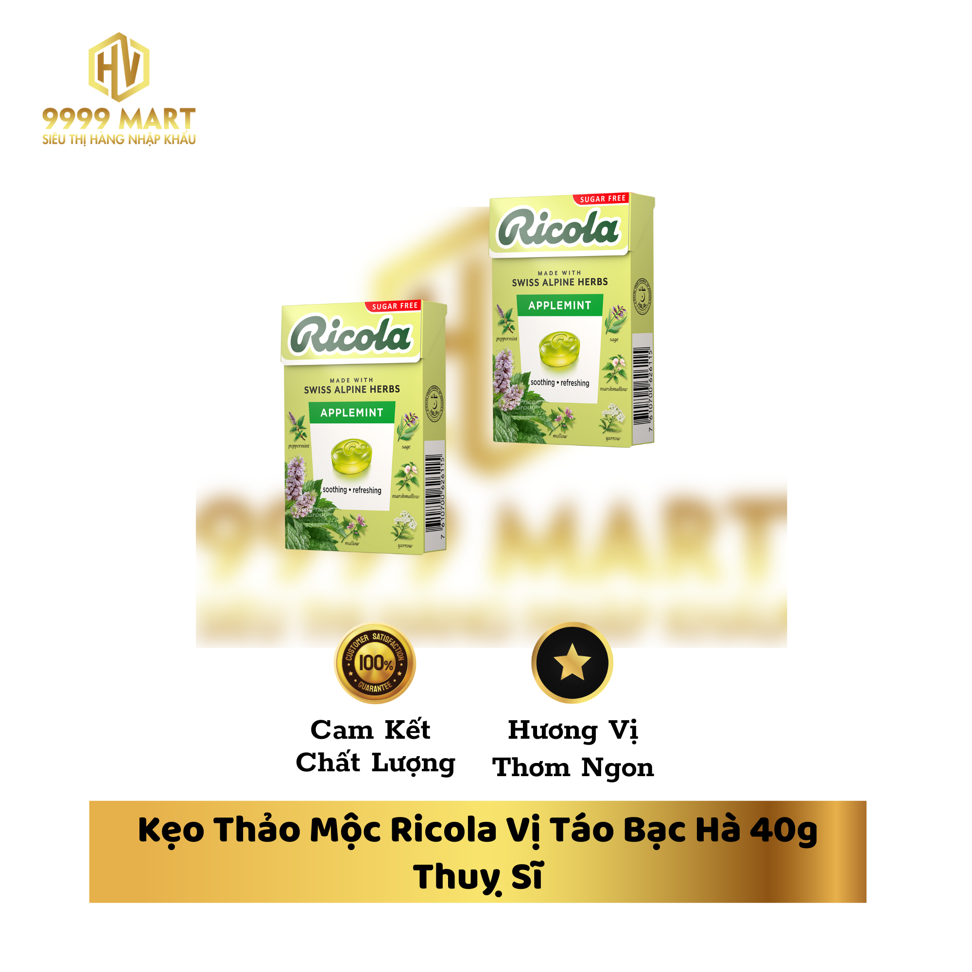 Kẹo Thảo Mộc Ricola Vị Táo Bạc Hà 40g Thuỵ Sĩ