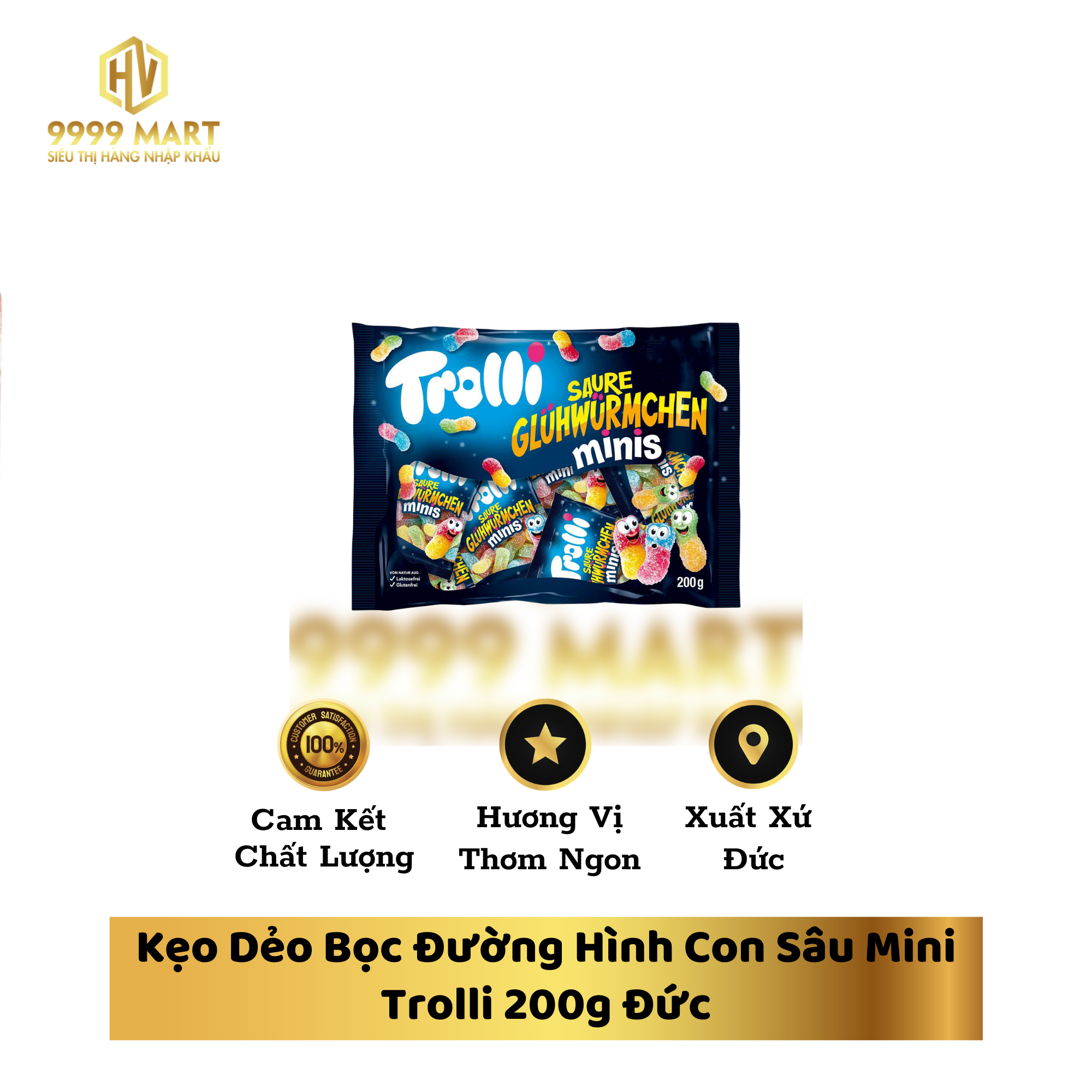 Kẹo Dẻo Bọc Đường Hình Con Sâu Mini Trolli 200g Đức