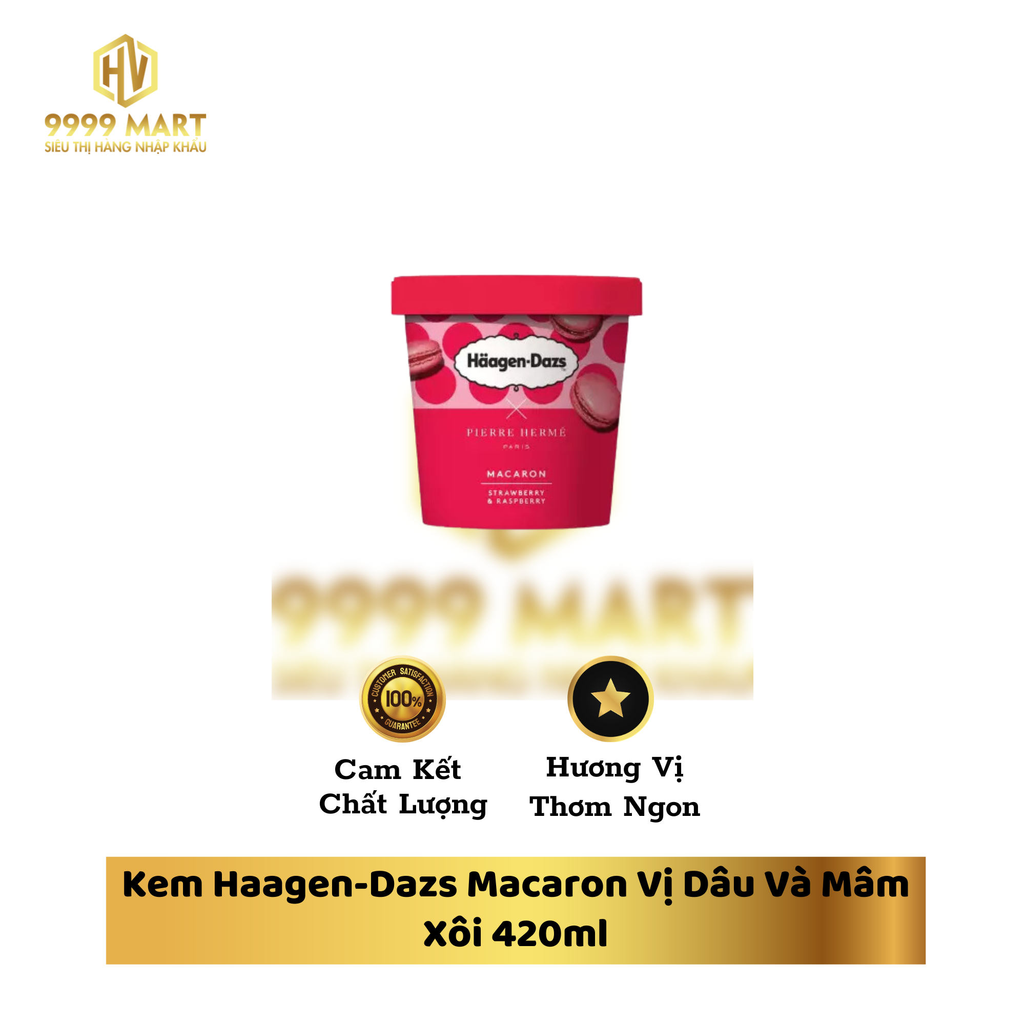 Kem Haagen-Dazs Macaron Vị Dâu Và Mâm Xôi 420ml