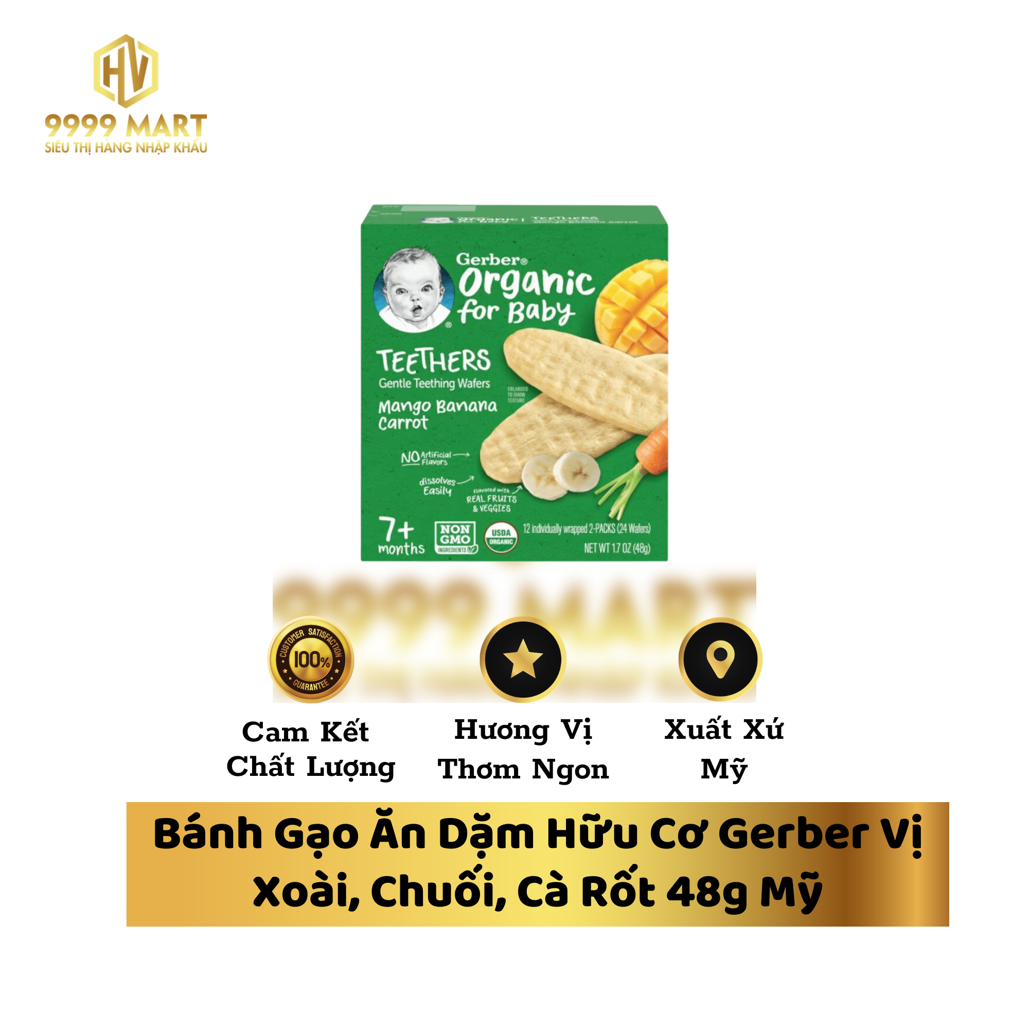 Bánh Gạo Ăn Dặm Hữu Cơ Gerber Vị Xoài, Chuối, Cà Rốt 48g Mỹ