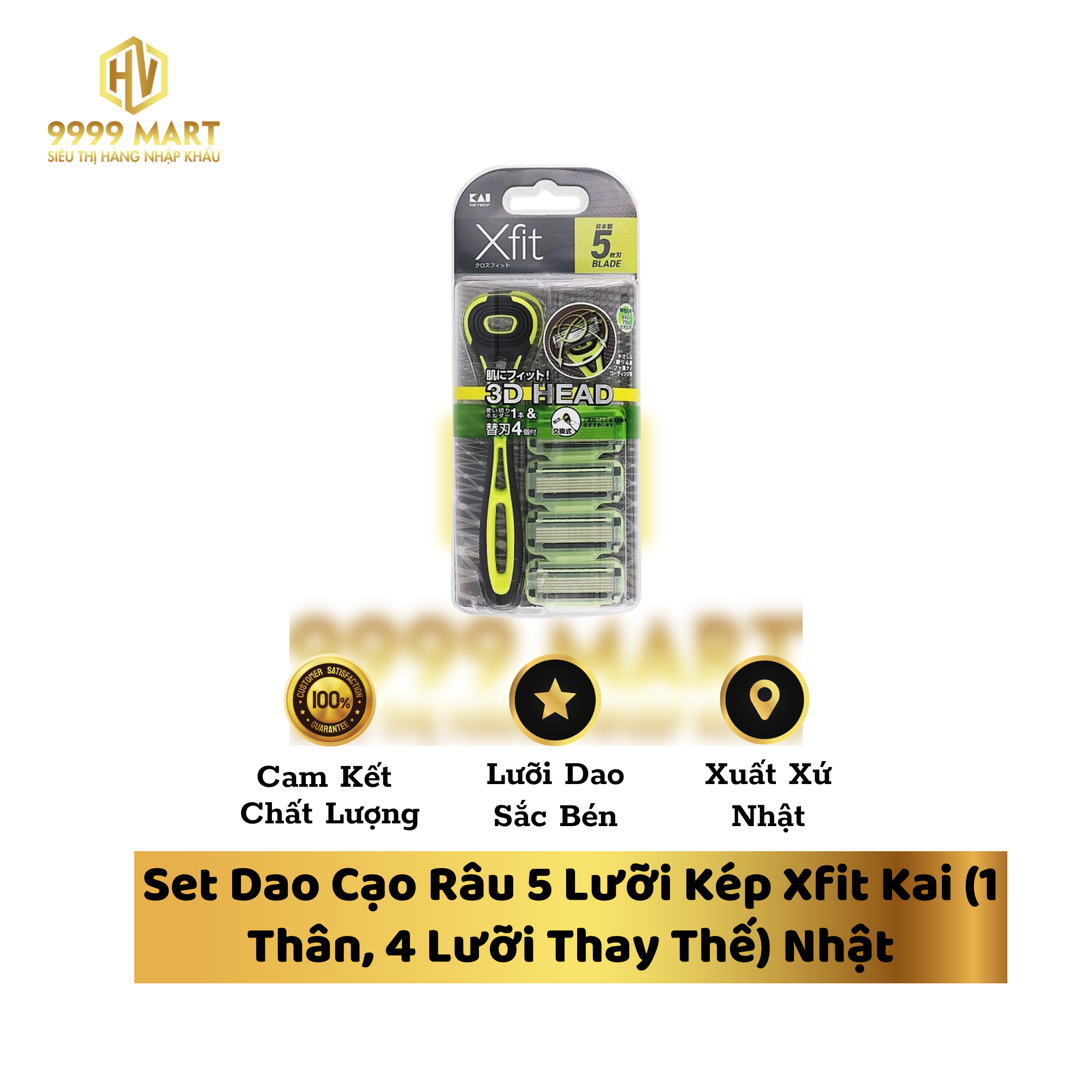 Set Dao Cạo Râu 5 Lưỡi Kép Xfit Kai (1 Thân, 4 Lưỡi Thay Thế) Nhật