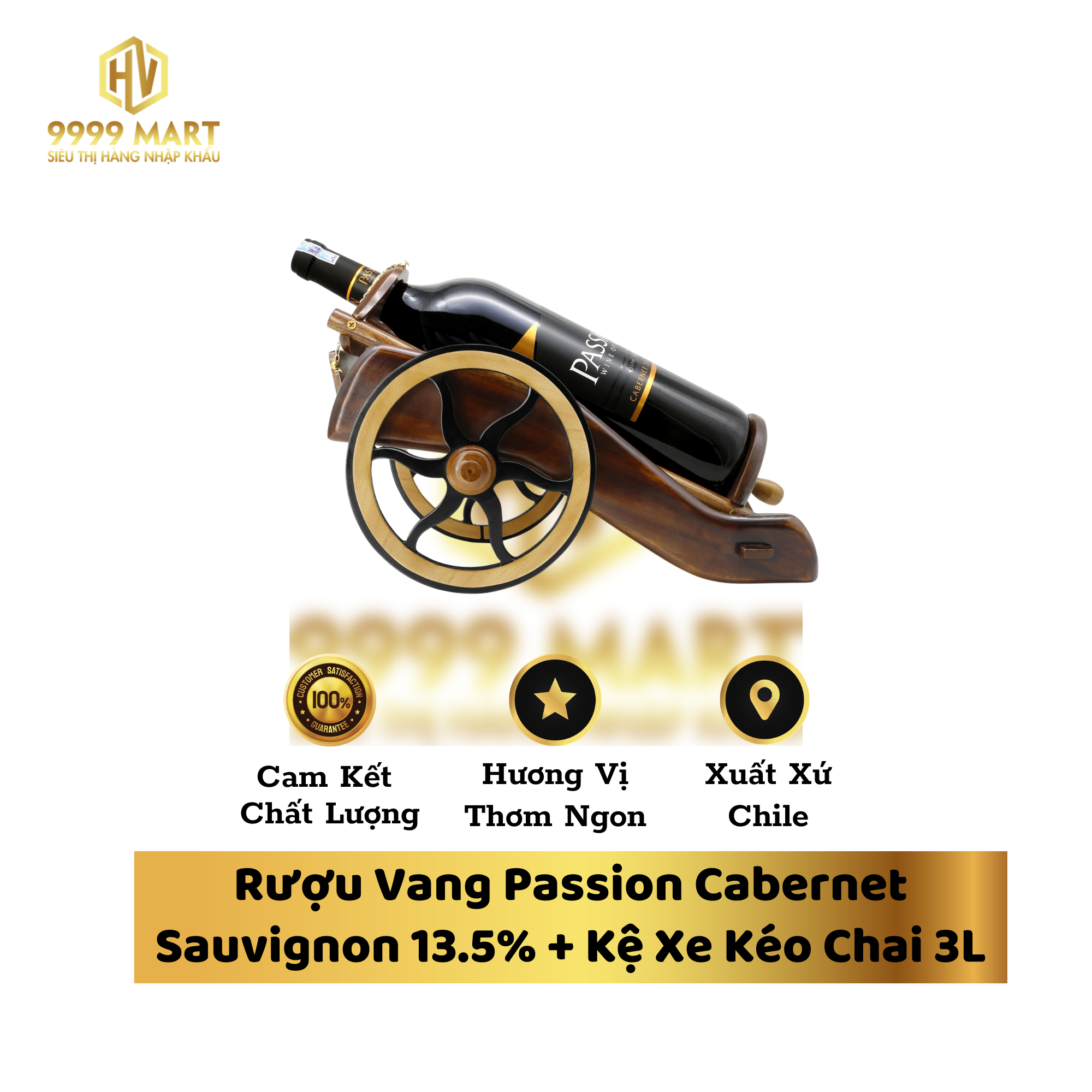 Rượu Vang Passion Cabernet Sauvignon 13.5% + Kệ Xe Kéo Chai 3L