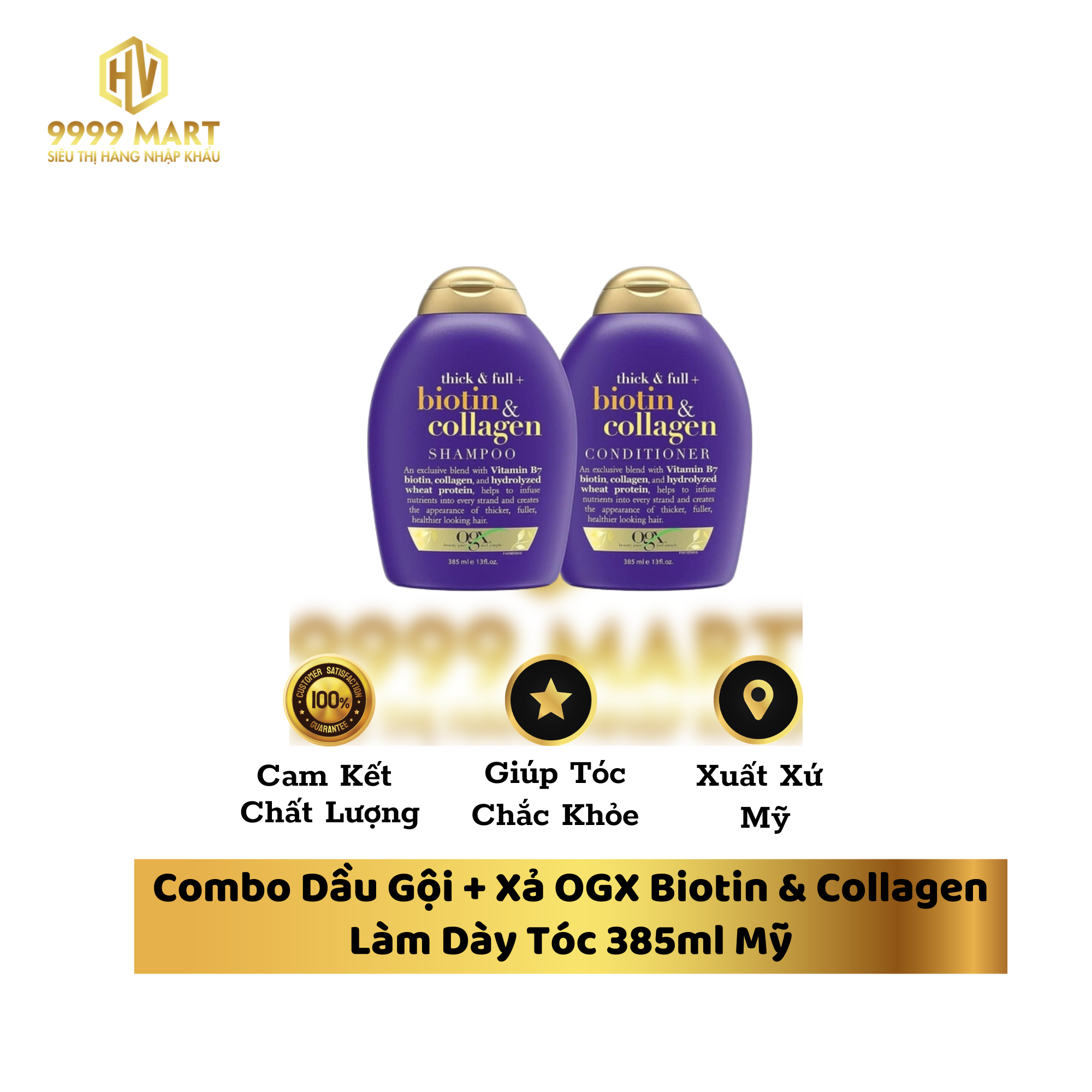 Combo Dầu Gội + Xả OGX Biotin & Collagen Làm Dày Tóc 385ml Mỹ