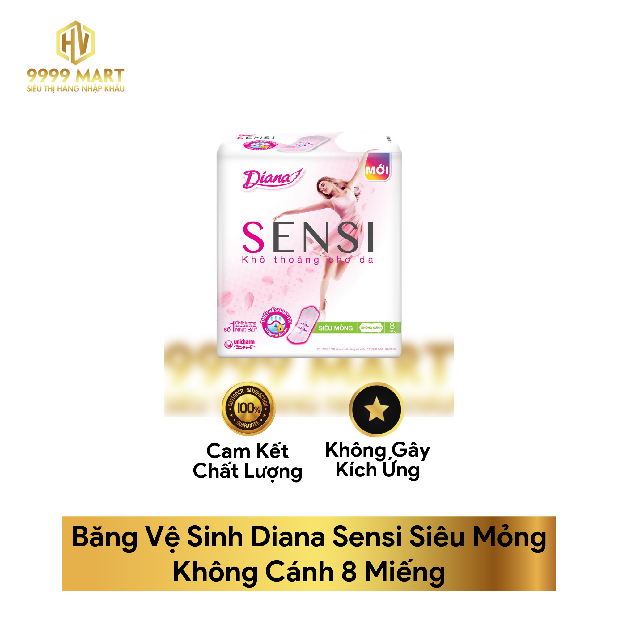 Băng Vệ Sinh Diana Sensi Siêu Mỏng Không Cánh 8 Miếng