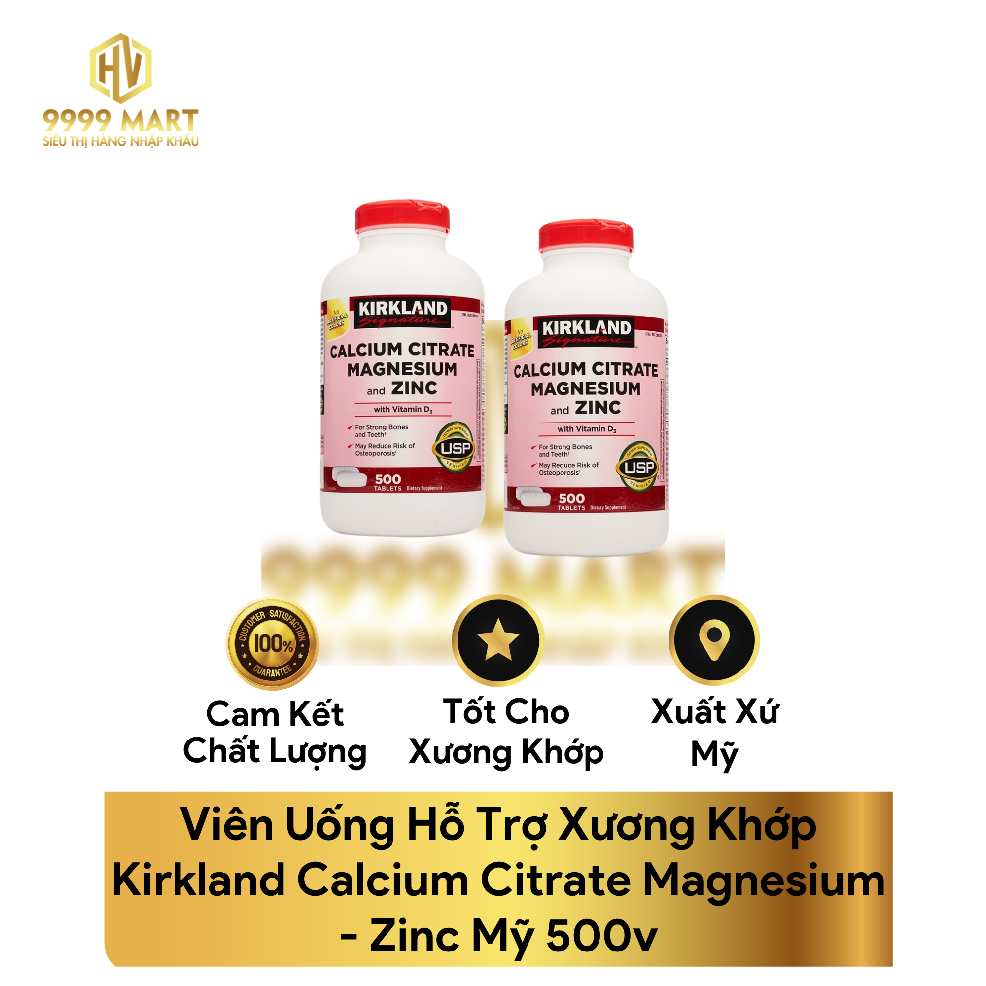 Viên Uống Hỗ Trợ Xương Khớp Kirkland Calcium Citrate Magnesium - Zinc Mỹ 500v