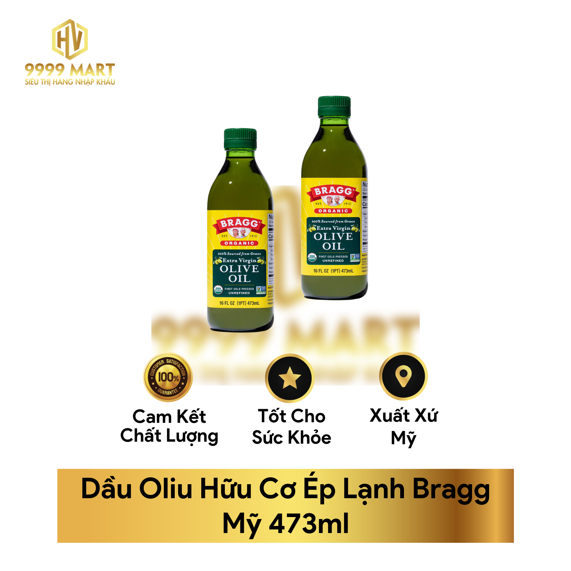 Dầu Olive Hữu Cơ Ép Lạnh Bragg Mỹ 473ml