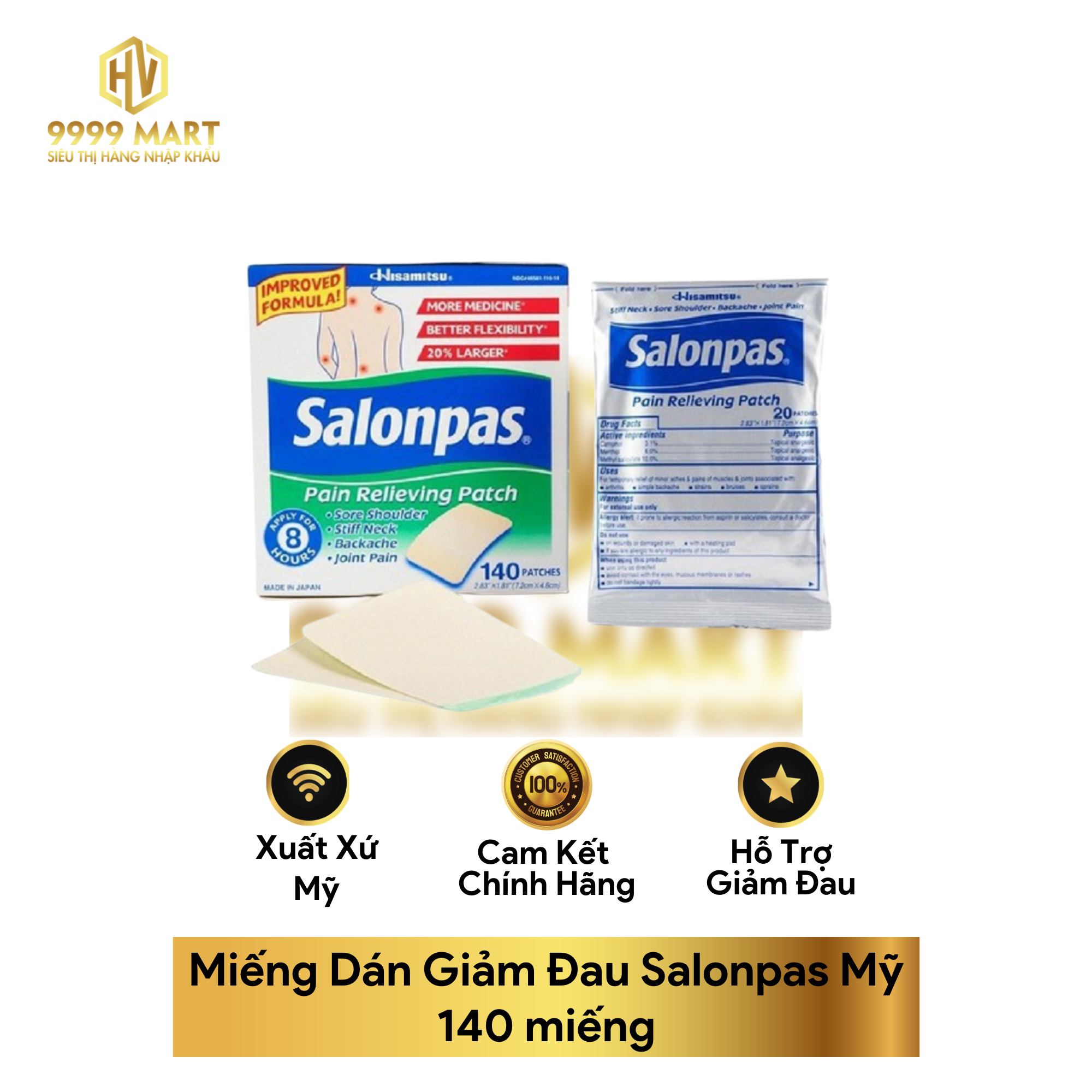 Miếng Dán Giảm Đau Salonpas Mỹ 140 miếng
