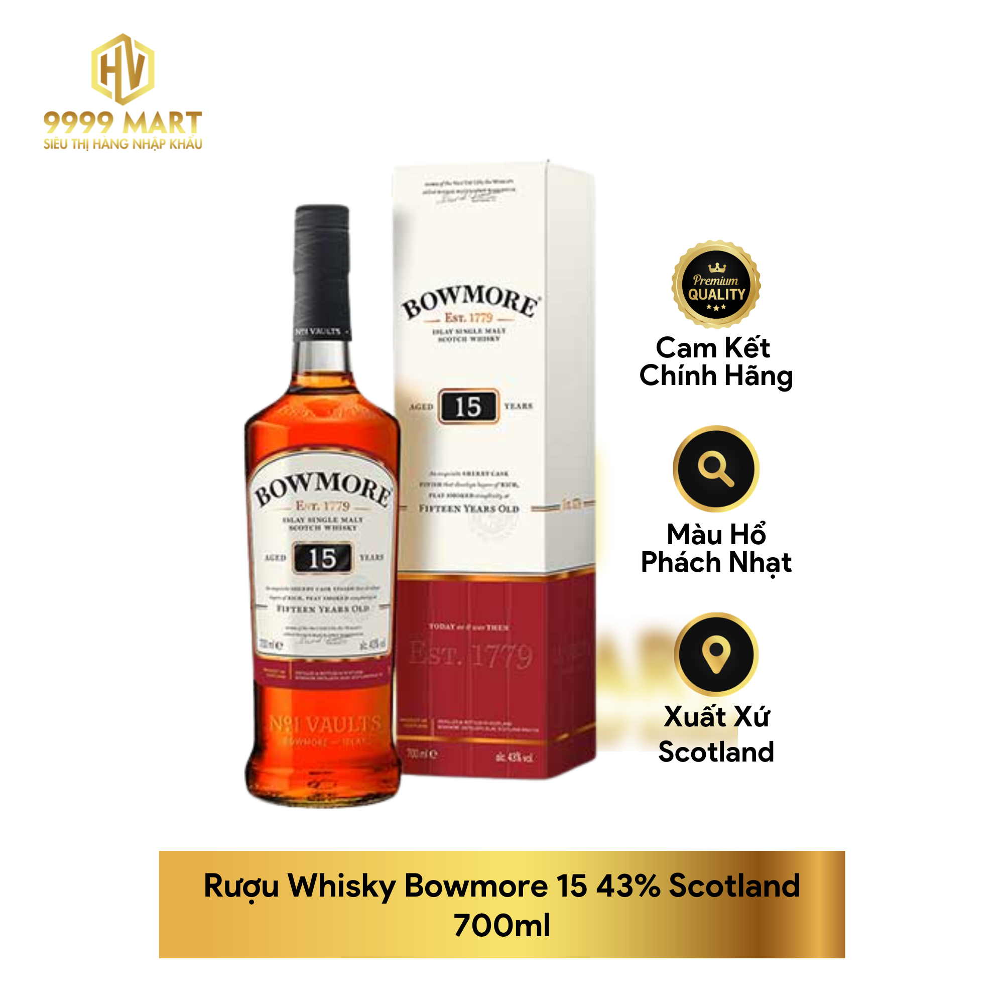 Rượu Whisky Bowmore 15 43% Scotland 700ml